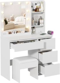 Vanity, Makeup Vanity Desk Set with Mirror & Light, Dressing Table Storage Lots with Power Strip, 3 Lighting Modes with Adjustable Brightness