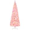 HOMCOM 7.5ft Prelit Snow Flocked Artificial Christmas Tree with Pencil Shape, Pine Realistic Branches, Warm White LED lights, Auto Open