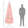 HOMCOM 7.5ft Prelit Snow Flocked Artificial Christmas Tree with Pencil Shape, Pine Realistic Branches, Warm White LED lights, Auto Open