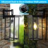 Set of 2 Modern Outdoor Wall Lanterns with Black Metal Frame and Clear Glass, Ambient light sensors,Weatherproof Wall Sconces for Porch, Garage