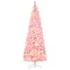 HOMCOM 7.5ft Prelit Snow Flocked Artificial Christmas Tree with Pencil Shape, Pine Realistic Branches, Warm White LED lights, Auto Open