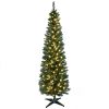 HOMCOM 7' Tall Pre-Lit Slim Noble Fir Artificial Christmas Tree with Realistic Branches, 200 Warm White LED Lights and 499 Tips, Green