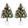 HOMCOM 2.5 Ft/30" 2 Pack Outdoor Entryway Pre-Lit Artificial Christmas Tree Cordless with 70 Branches, Warm White LED lights, Red Berries, Pine Cones