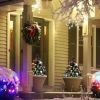 HOMCOM 2.5 Ft/30" 2 Pack Outdoor Entryway Pre-Lit Artificial Christmas Tree Cordless with 70 Branches, Warm White LED lights, Red Berries, Pine Cones