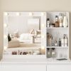 Vanity, Makeup Vanity Desk Set with Mirror & Light, Dressing Table Storage Lots with Power Strip, 3 Lighting Modes with Adjustable Brightness