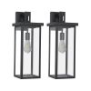 Set of 2 Modern Outdoor Wall Lanterns with Black Metal Frame and Clear Glass, Weatherproof Wall Sconces for Porch, Garage, or Entryway Lighting