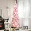 HOMCOM 7.5ft Prelit Snow Flocked Artificial Christmas Tree with Pencil Shape, Pine Realistic Branches, Warm White LED lights, Auto Open