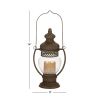 DecMode Brown Metal Decorative Candle Lantern with Handle