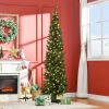 HOMCOM 7' Tall Pre-Lit Slim Noble Fir Artificial Christmas Tree with Realistic Branches, 200 Warm White LED Lights and 499 Tips, Green