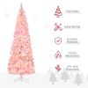 HOMCOM 7.5ft Prelit Snow Flocked Artificial Christmas Tree with Pencil Shape, Pine Realistic Branches, Warm White LED lights, Auto Open