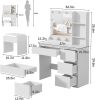 Vanity, Makeup Vanity Desk Set with Mirror & Light, Dressing Table Storage Lots with Power Strip, 3 Lighting Modes with Adjustable Brightness