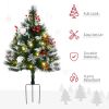 HOMCOM 2.5 Ft/30" 2 Pack Outdoor Entryway Pre-Lit Artificial Christmas Tree Cordless with 70 Branches, Warm White LED lights, Red Berries, Pine Cones