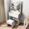 Fashion Vanity Desk with Mirror and Lights for Makeup with hair dryer holder and Chair