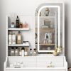 Fashion Vanity Desk with Mirror and Lights for Makeup with hair dryer holder and Chair