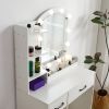 Vanity desk set including table with large lighted mirror,3 color lighting modes adjustable brightness, dressing table with 2 drawers