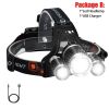 T20 LED Headlamp High Lumen 3/5 LED Light Ultra Bright Headlight USB Rechargeable 4 Modes Flashlight Waterproof Fishing Hunting