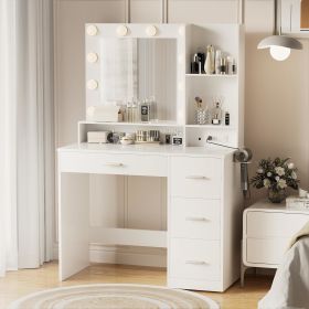 Vanity Desk with Mirror, Power Outlet and Lights, Makeup Table with Drawers, Makeup Desk Lighting Modes Brightness Adjustable (Color: A 4 Drawers White)