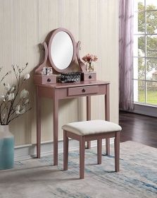 Vanity with Lighted Mirror - Makeup Vanity Desk with Mirror, Power Outlet and Drawers, Dressing Table With Color Lighting Modes (Color: Set-Rose Gold)