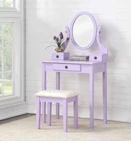 Vanity with Lighted Mirror - Makeup Vanity Desk with Mirror, Power Outlet and Drawers, Dressing Table With Color Lighting Modes (Color: Set-Purple)