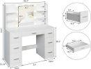 Vanity Desk with Mirror, Power Outlet and Lights, Makeup Table with Drawers, Makeup Desk Lighting Modes Brightness Adjustable
